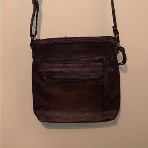Plum brown leather crossbody purse